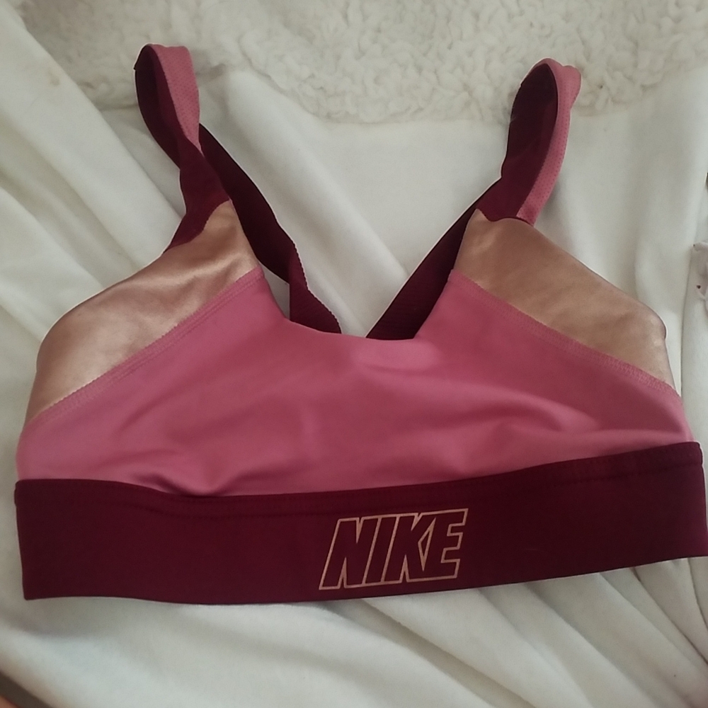 Nike Pink and Red Sports Bra with Moisture-Wicking Fabric